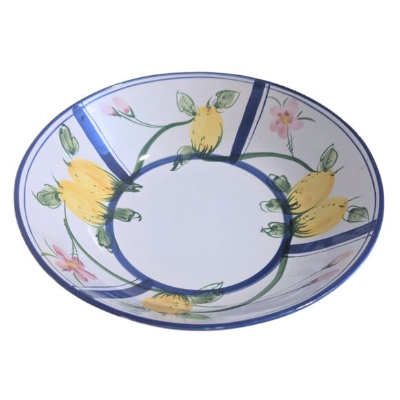 Vintage Hand Painted Ceramic Salad Serving Bowl #744 12" Lemon Motif MCM - Picture 2 of 12